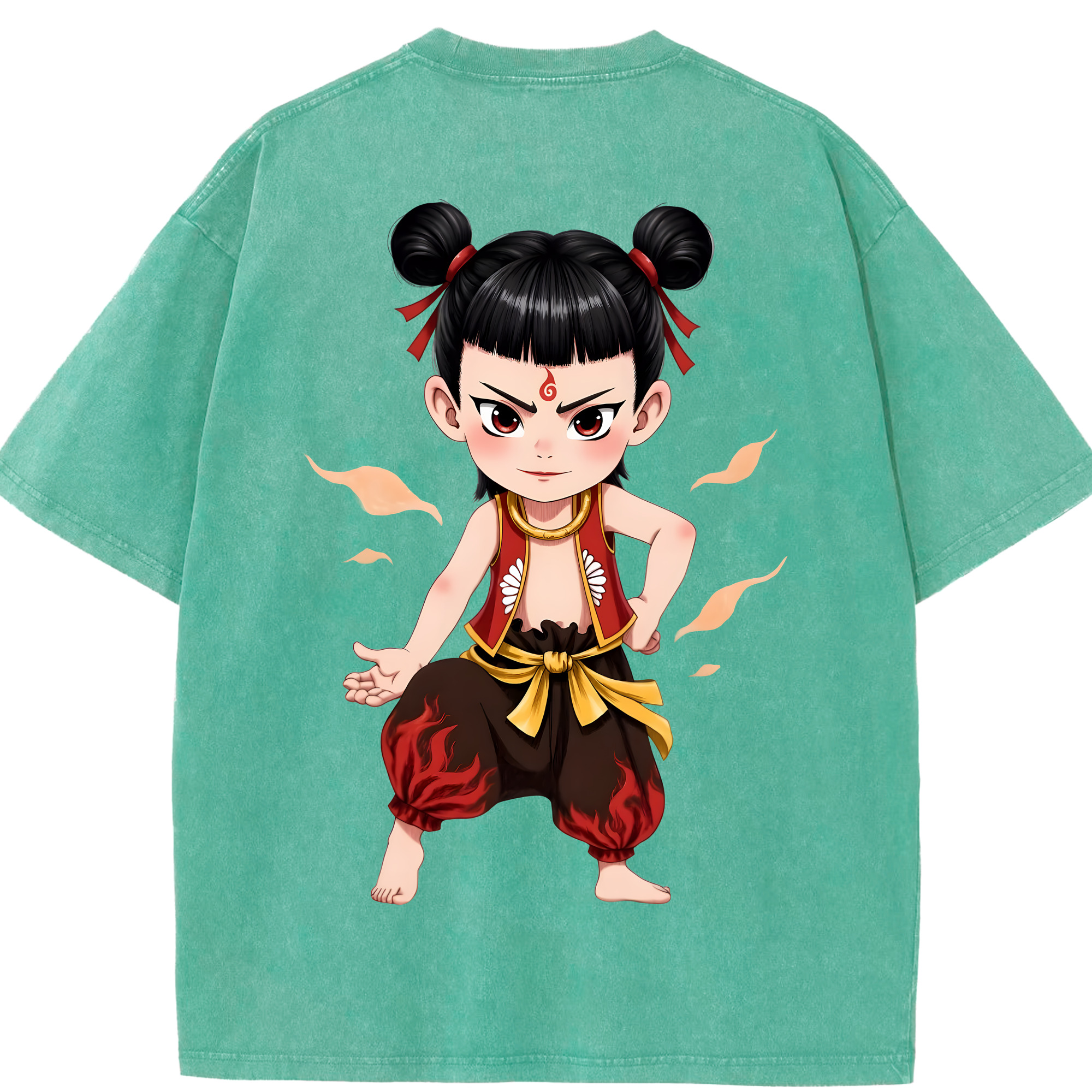 （画像用） Ne Zha 2 ナタ 魔童の大暴れ 綿100% ヴィンテージ風 半袖Tシャツ（背面プリント）